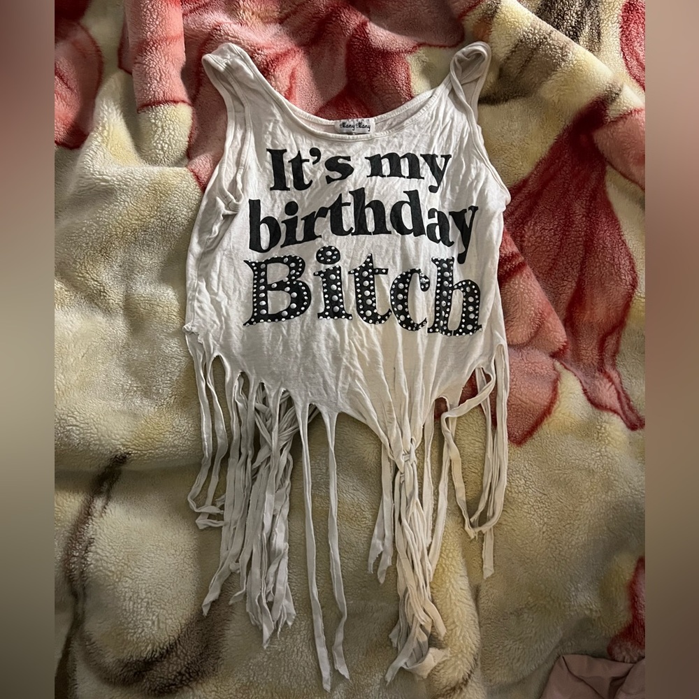 SM Many Many it’s my birthday b%tch tassel string tank